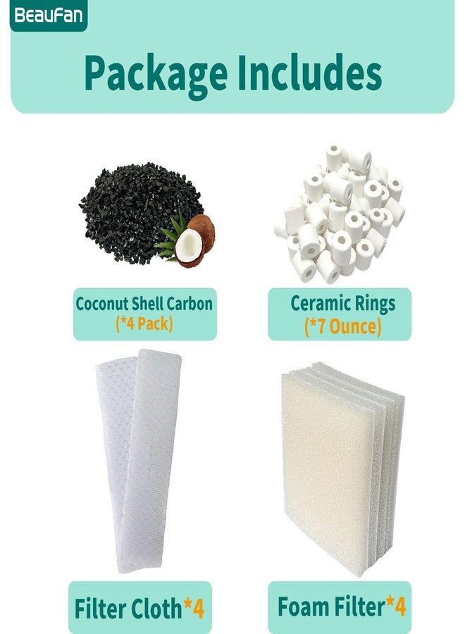 beaufan 2 Aquarium Filter Media Kits Compatible with Fluval C3 (50 Gal) Aquarium Power Filter, Includes 4 Sponge Pads, 4 Tarpaulins, 4 Activated Carbons, 1 Pack Ceramic Ring - Image 3